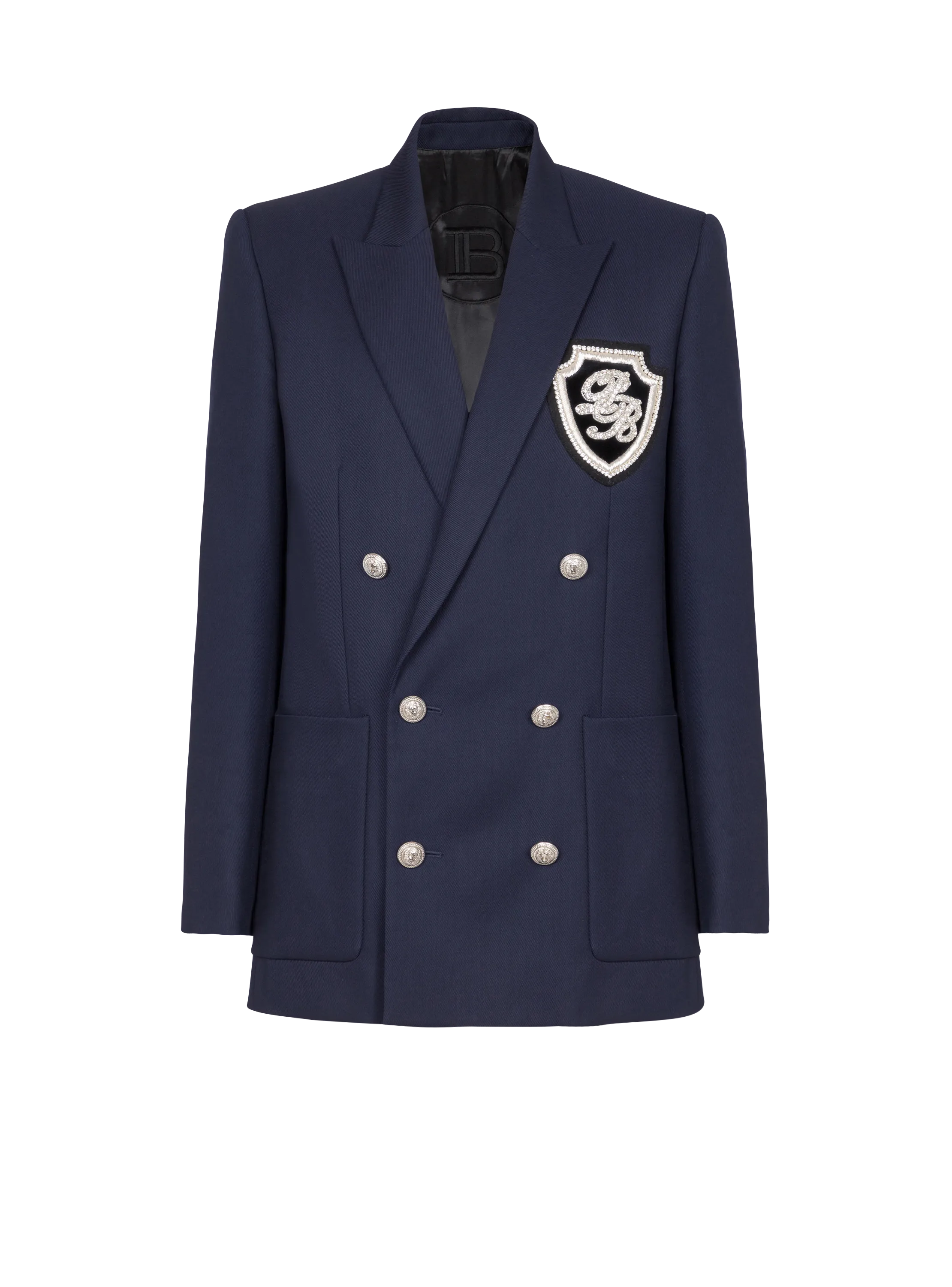 Blazer in twill con badge con ricamo PB iconico