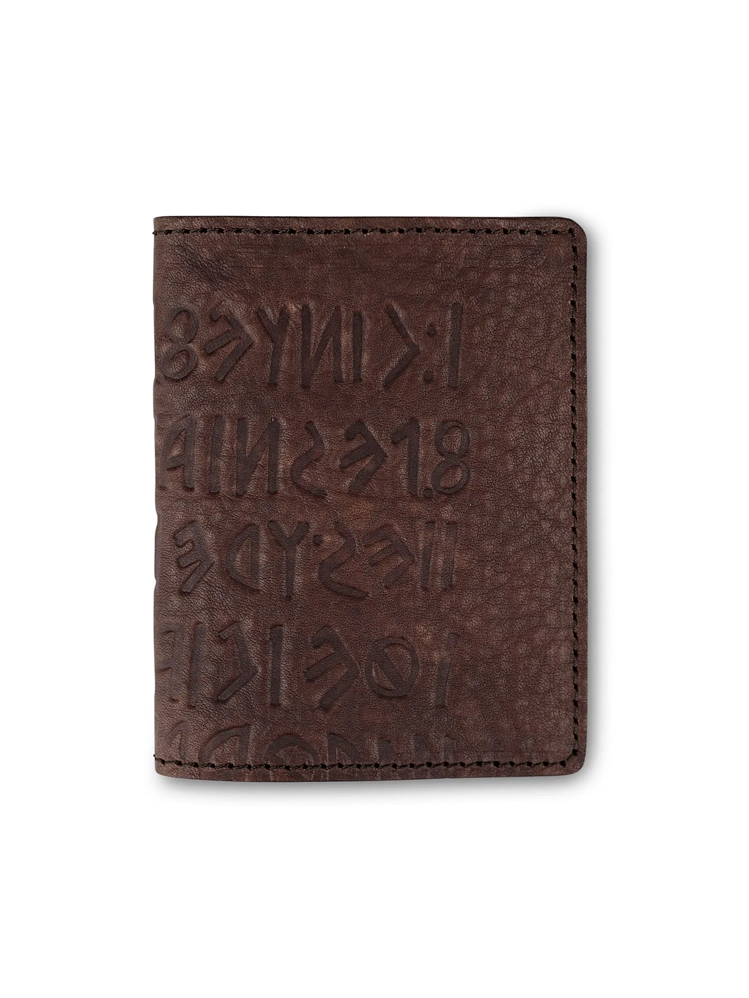 Card and Card Holder in Genuine Brown Leather