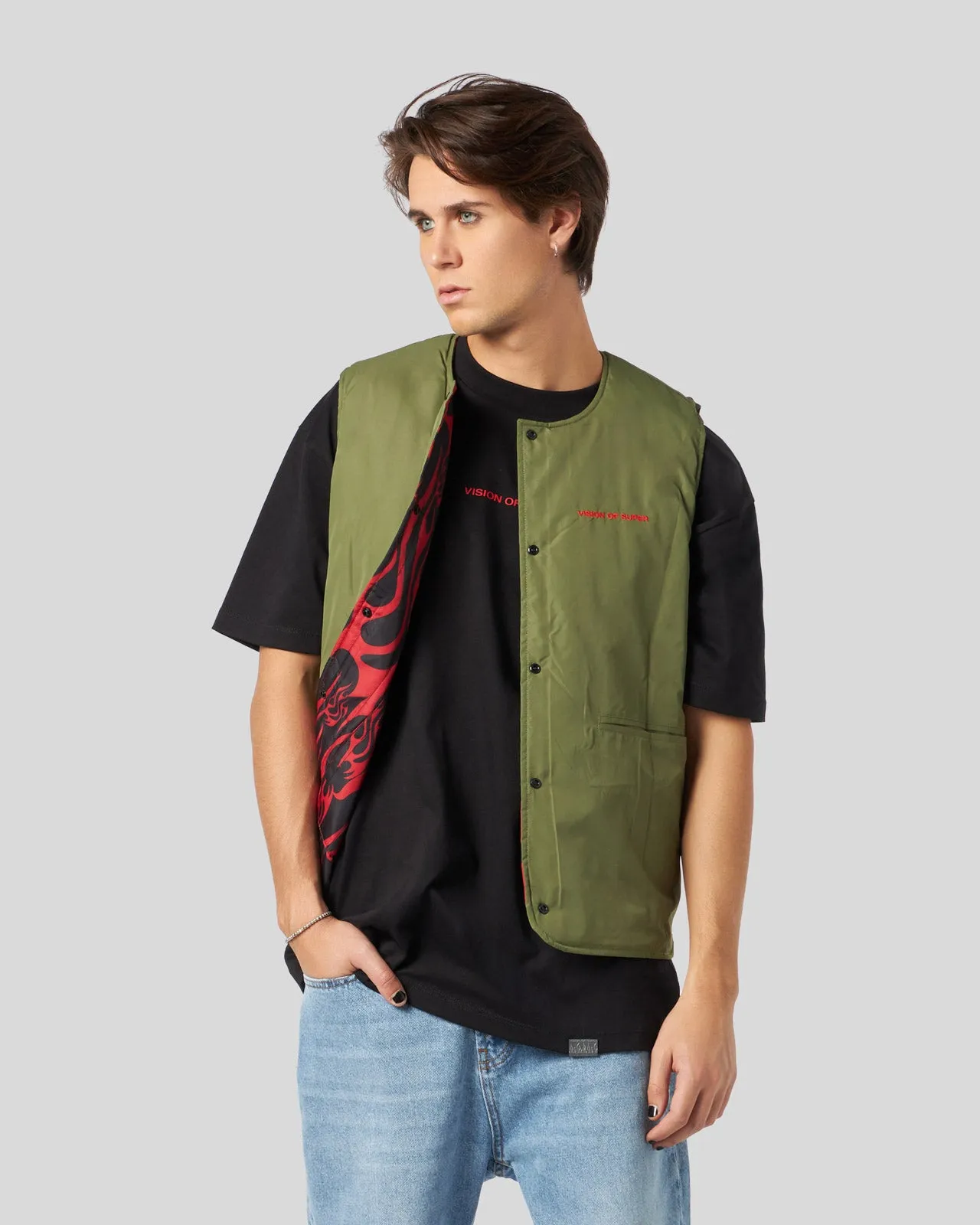 GILET DOUBLE FACE CON FIAMME ALL OVER