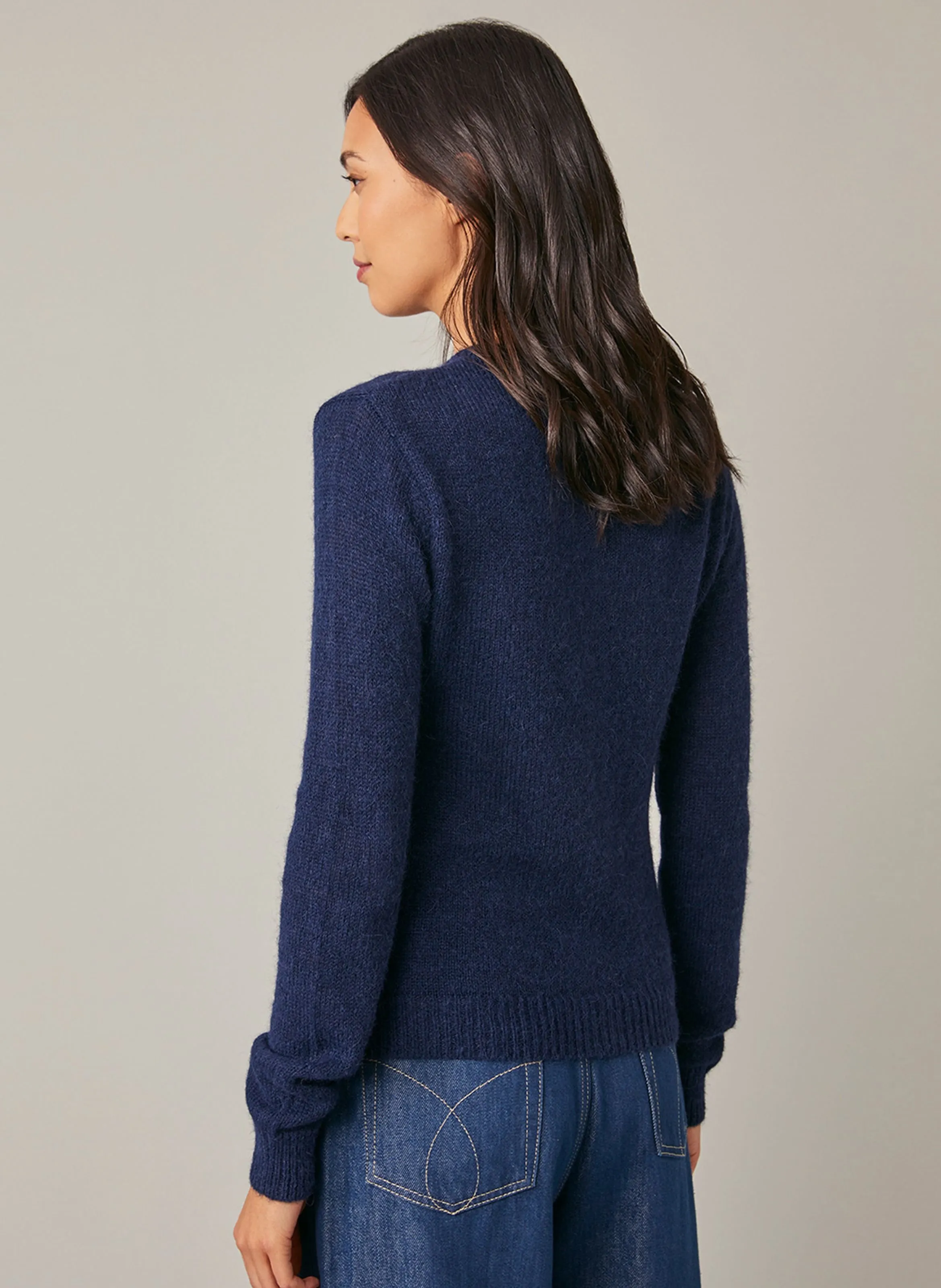  HARRIS WILSON   ERMIONE - Gilet droit col rond en alpaga mélangé | Bleu