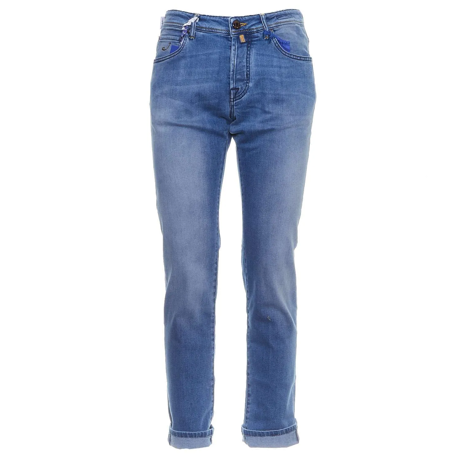 Jeans Nick Con Salpa Gialla In Cavallino Con Scritta Logo In Contrasto
