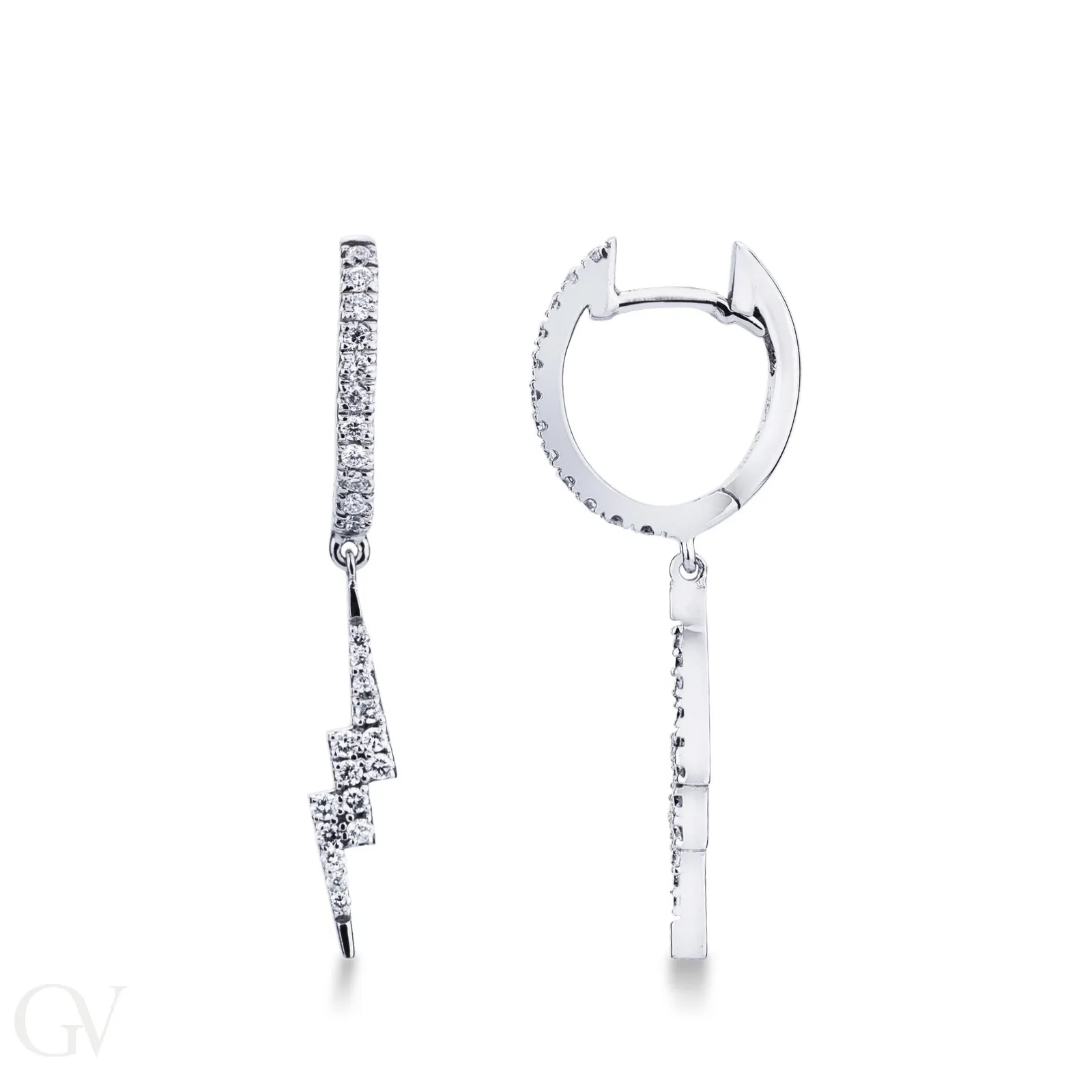 Orecchini in oro bianco 18k con fulmini in diamanti.