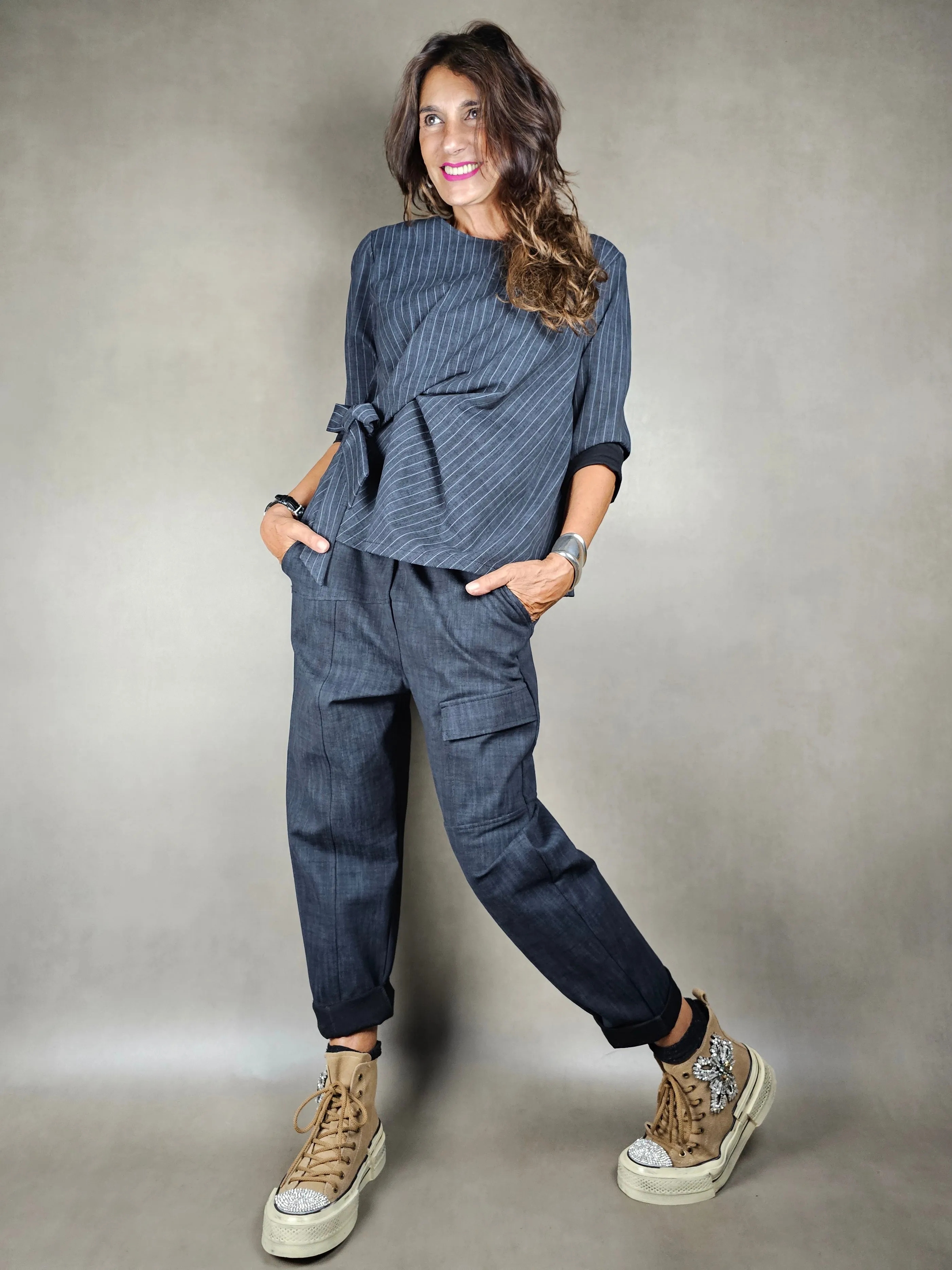 pantalone over tessuto a trama 65vi30pa5