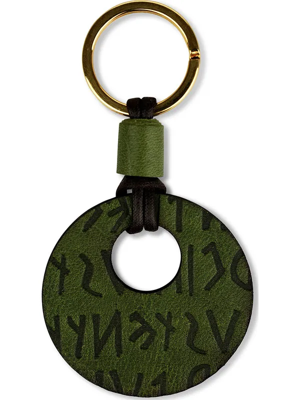 Round Green Genuine Leather Keychain Made in Italy