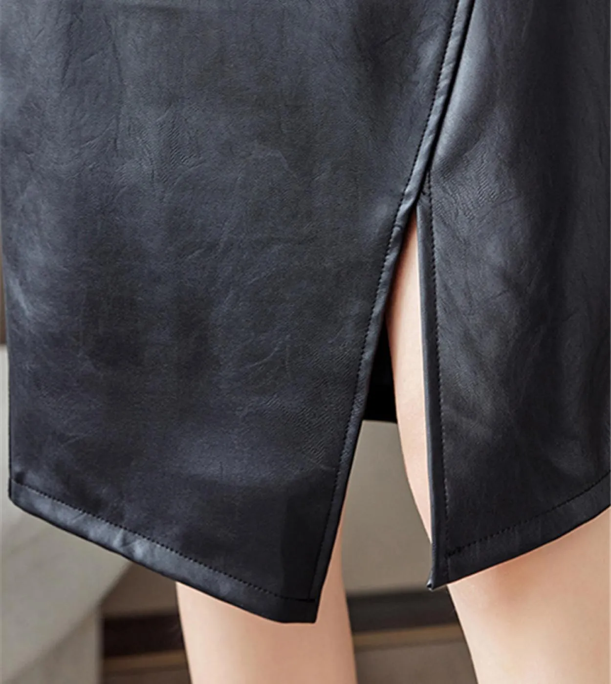 Seoulish Irregular Faux Pu Leather Womens Wrap Skirts 2022 New Autumn Winter High Waist Straight Office Pencil Skirts F