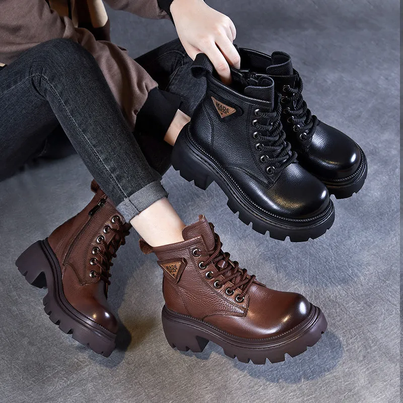 Stivali con plateau comfort in pelle moda retrò da donna
