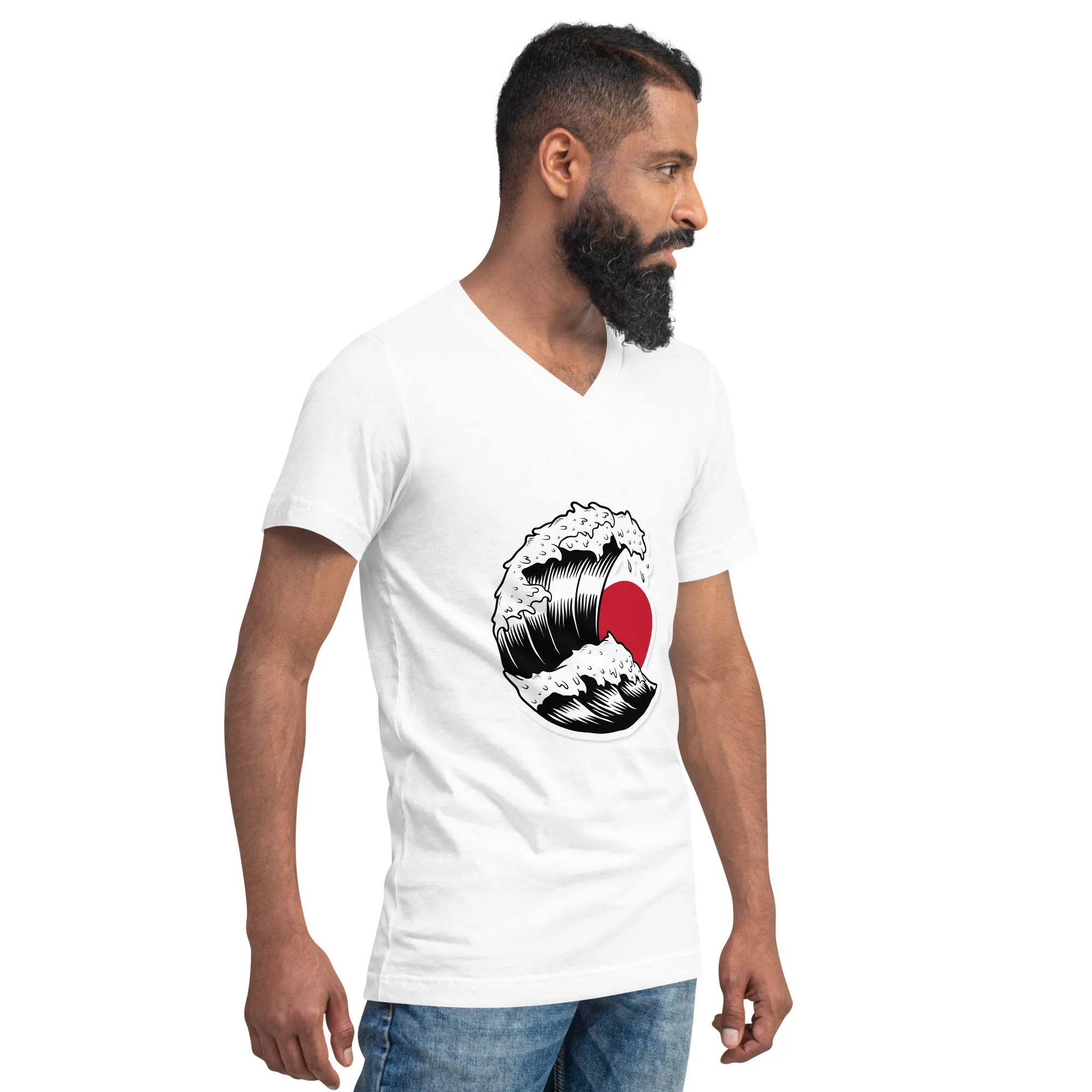 T-shirt unisex a maniche corte con scollo a V con onda giapponese