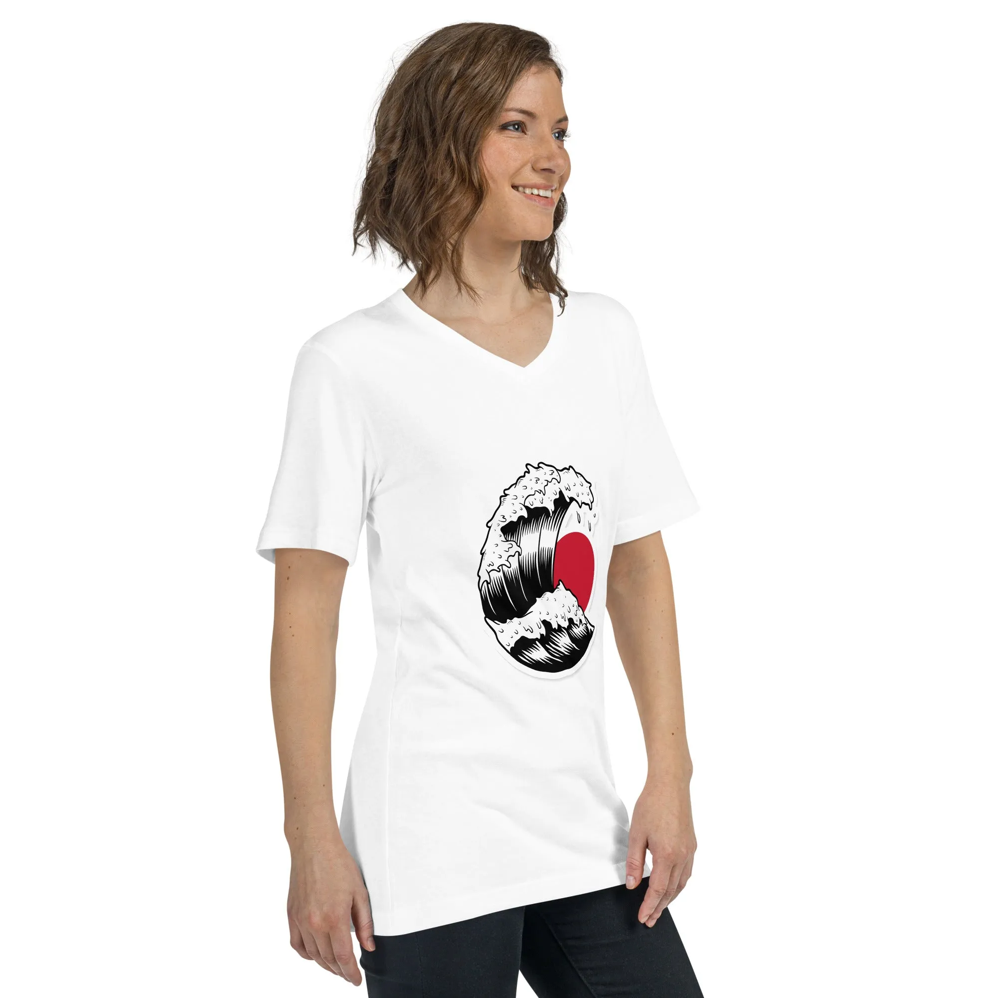 T-shirt unisex a maniche corte con scollo a V con onda giapponese